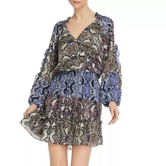 Parker Gladis Snakeskin Print Silk Ruffle Detail Dress Size Med NWT - Picture 1 of 12